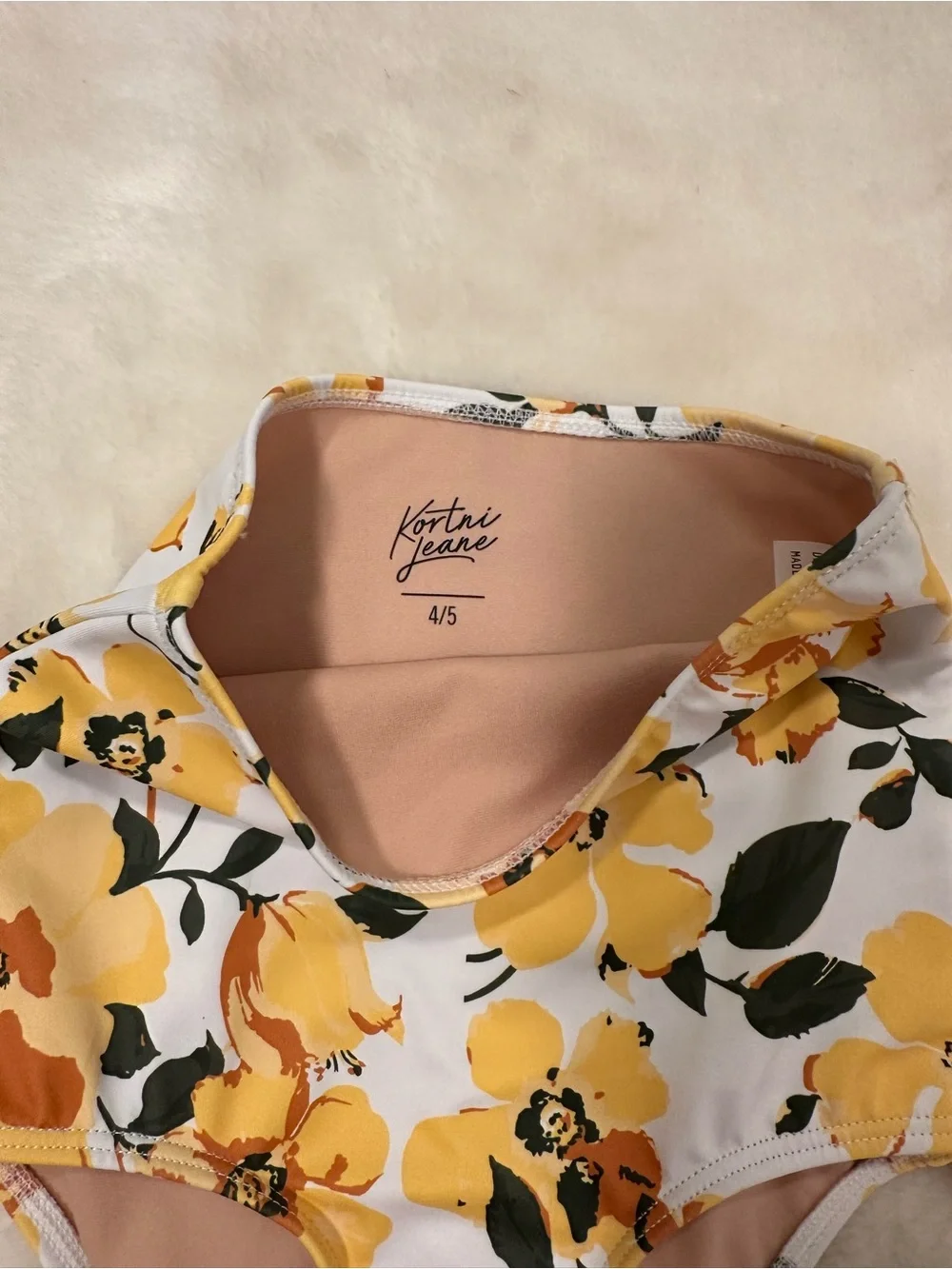 Kortni Jeane White Yellow Floral High-Waist swimsuit bottom size 4/5